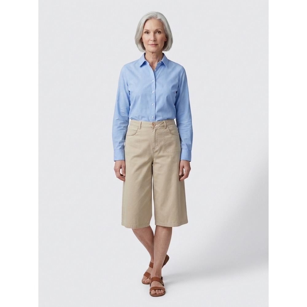 Allison Brittney Khaki Tan Wide Leg Cropped Pants Embroidered Cotton Size 14 NWT